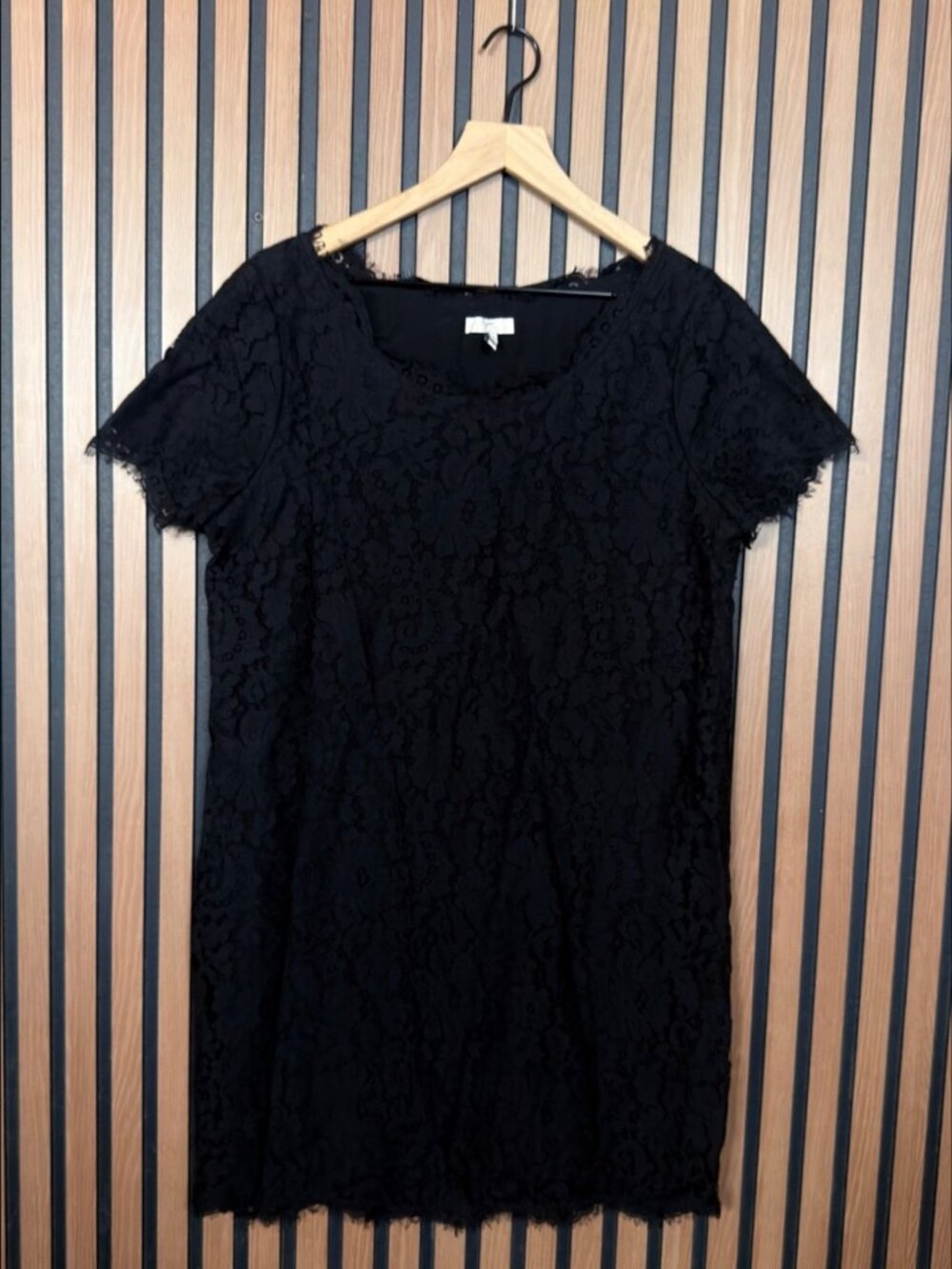 Joie Shirt Dress Small Womens Black Lace Knit Frayed Nylon Stretch Short Sleeve